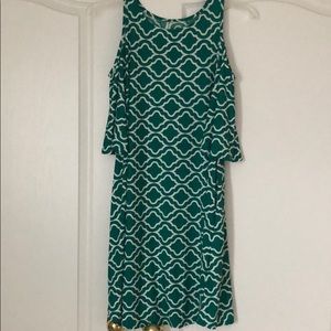NWT Emerald Green White Cold Shoulder Dress Large